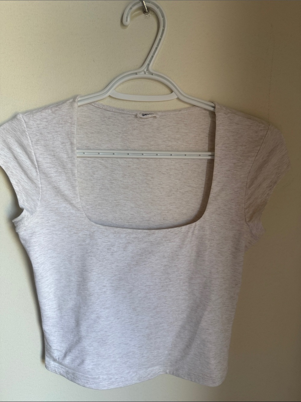 Garage Light Gray Square Neck Fitted Short Sleeve Tee Top - Picture 6 of 6